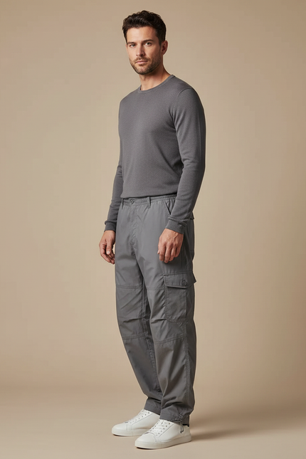 Pantalon Parachute Gris Cargo Ample Coton Homme