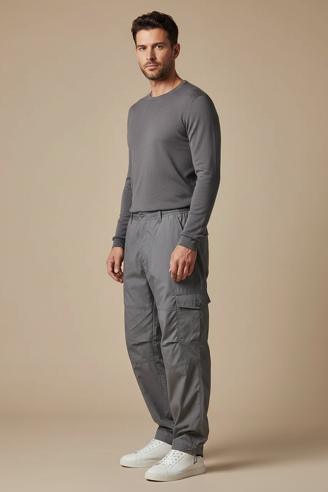 Pantalon Parachute Gris Cargo Ample Coton Homme
