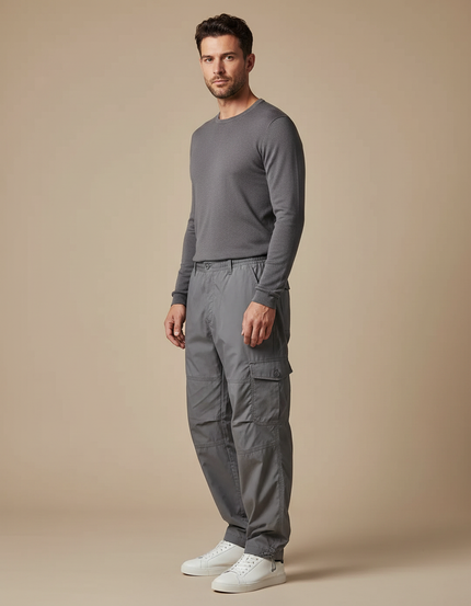 Pantalon Parachute Gris Cargo Ample Coton Homme