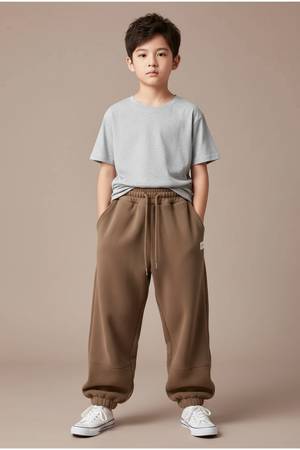 Pantalon Parachute Marron Molleton Ample Enfant Décontracté Cordon
