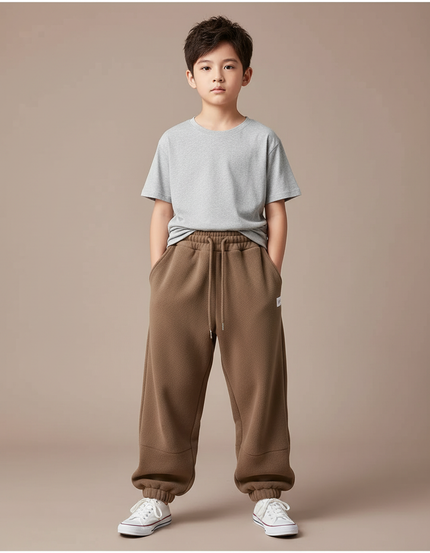 Pantalon Parachute Marron Molleton Ample Enfant Décontracté Cordon