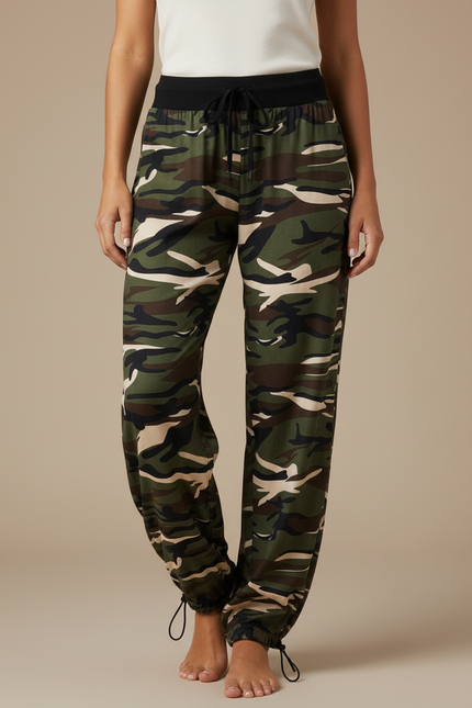 Pantalon Parachute Camouflage Militaire Ample Confortable Femme - Vert Viscose