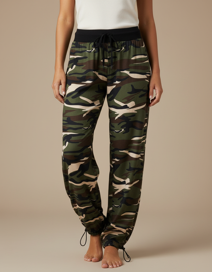 Pantalon Parachute Camouflage Militaire Ample Confortable Femme - Vert Viscose