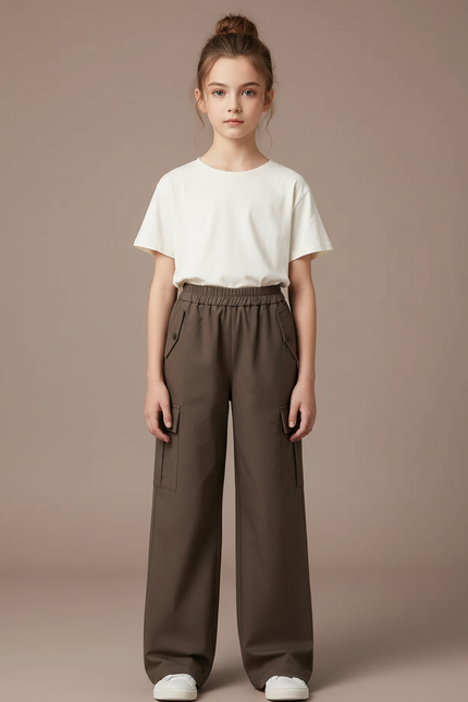 Pantalon Parachute Fille Kaki Cargo Nylon - Toile