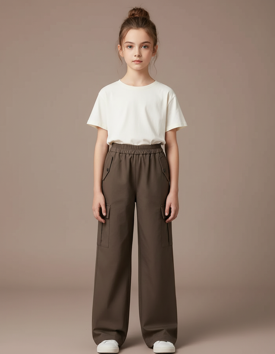 Pantalon Parachute Fille Kaki Cargo Nylon - Toile