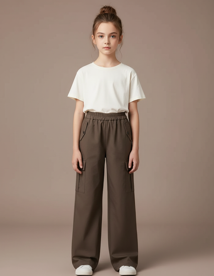 Pantalon Parachute Fille Kaki Cargo Nylon - Toile