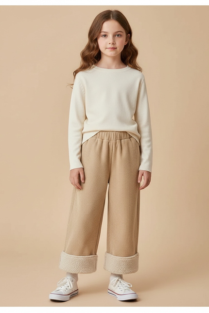 Pantalon Parachute Beige Côtelé Doublé Sherpa Enfant - Cordé