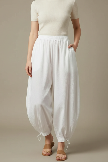 Pantalon Parachute Blanc Ample Coton Femme