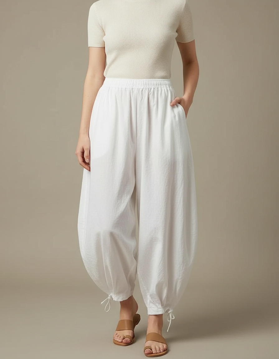 Pantalon Parachute Blanc Ample Coton Femme