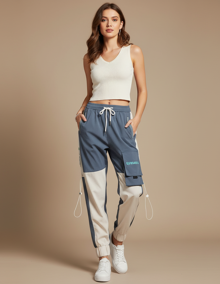 Pantalon Parachute Bicolore Cargo Ample Streetwear Sport - Multicolore Polyester