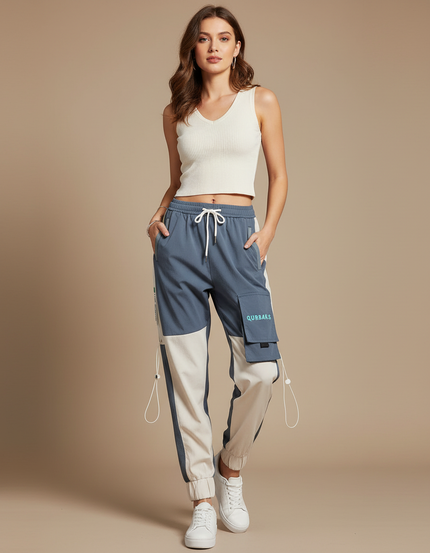 Pantalon Parachute Bicolore Cargo Ample Streetwear Sport - Multicolore Polyester