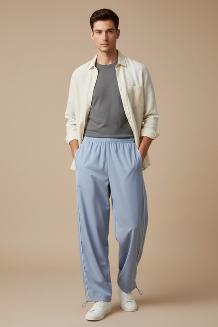 Pantalon Parachute Bleu Ciel Ample Décontracté Homme - Polyester