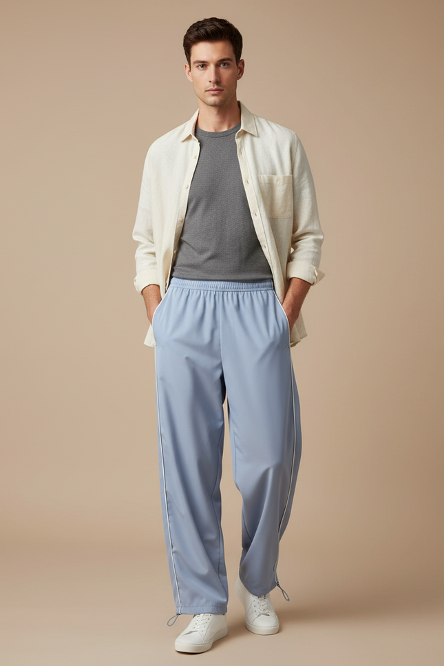 Pantalon Parachute Bleu Ciel Ample Décontracté Homme - Polyester