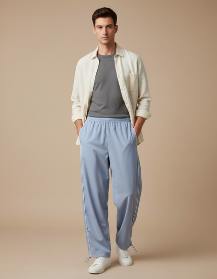 Pantalon Parachute Bleu Ciel Ample Décontracté Homme - Polyester