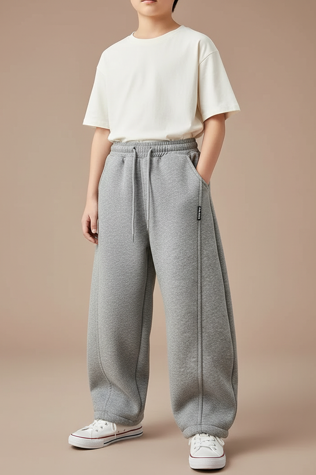 Pantalon Parachute Coton Gris Ample Décontracté Enfant - Molleton