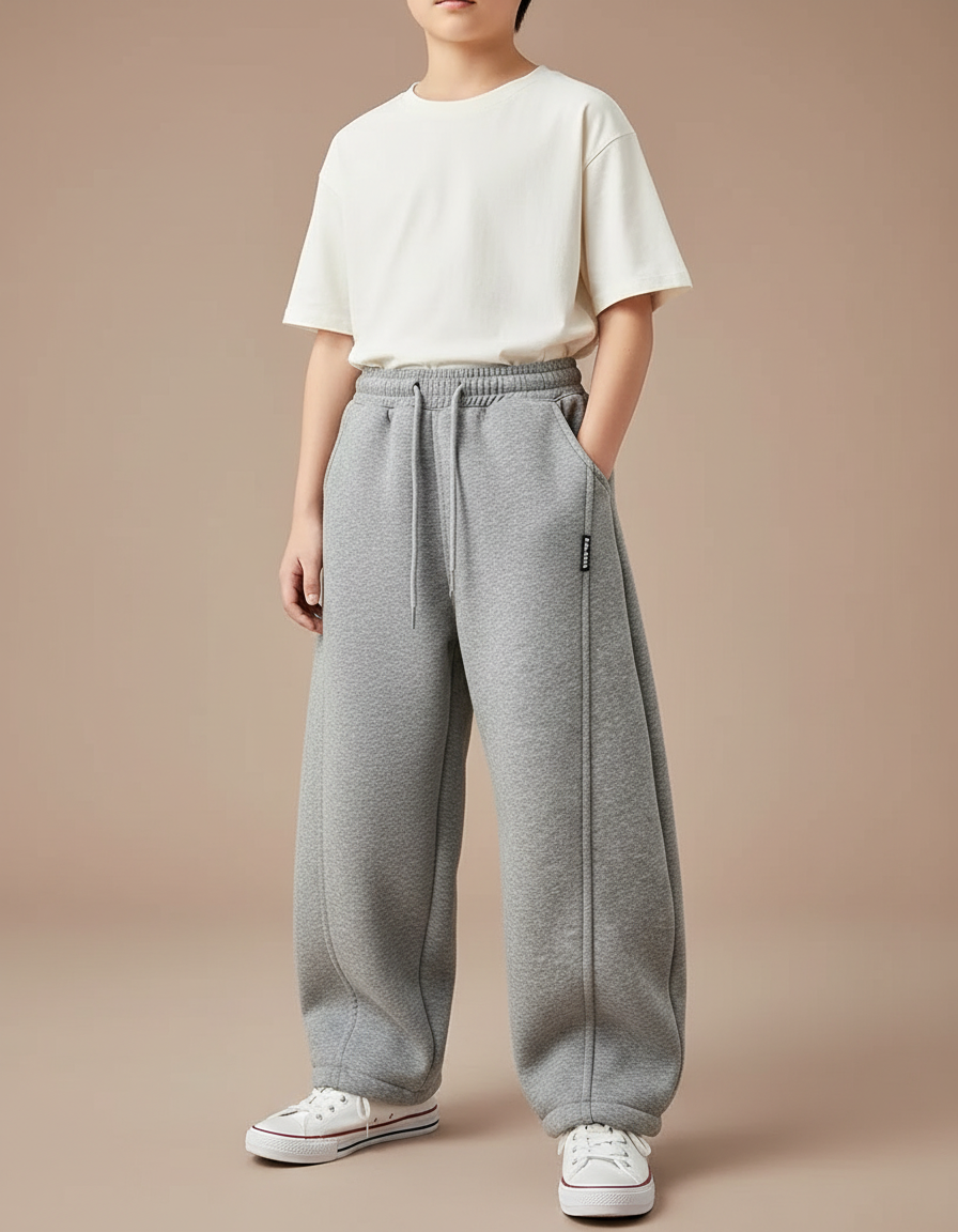 Pantalon Parachute Coton Gris Ample Décontracté Enfant - Molleton