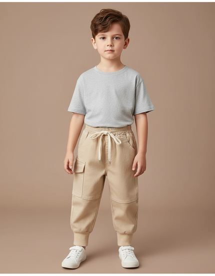 Pantalon Parachute Beige Cargo Ample Coton Garçon Décontracté