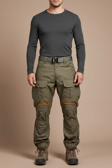 Pantalon Parachute Kaki Cargo Tactique Renforcé Militaire - Toile