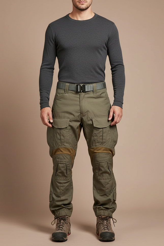 Pantalon Parachute Kaki Cargo Tactique Renforcé Militaire - Toile