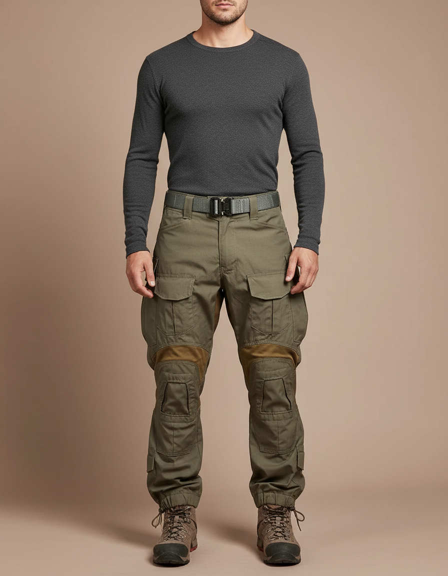 Pantalon Parachute Kaki Cargo Tactique Renforcé Militaire - Toile