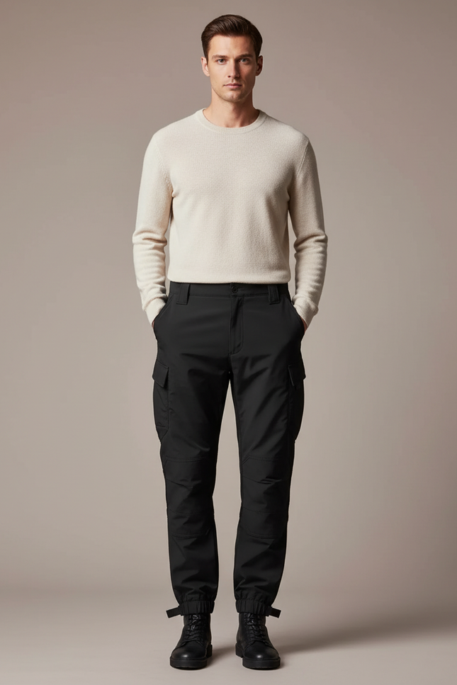 Pantalon Parachute Noir Cargo Tactique Homme - Polyester
