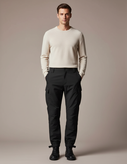 Pantalon Parachute Noir Cargo Tactique Homme - Polyester