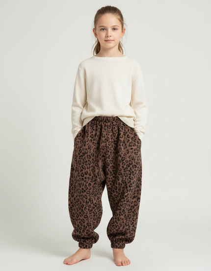Pantalon Parachute Léopard Marron Ample Chaud Enfant - Molleton