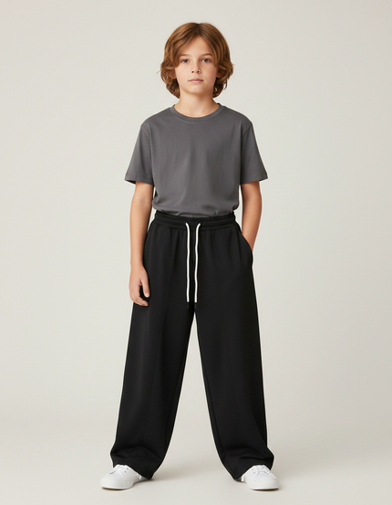 Pantalon Parachute Noir Ample Cordon Garçon Décontracté - Molleton