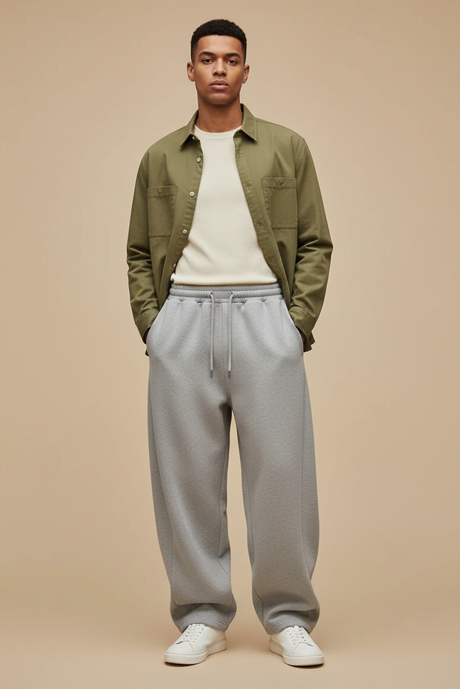 Pantalon Parachute Gris Cordon Large Décontracté Homme - Molleton