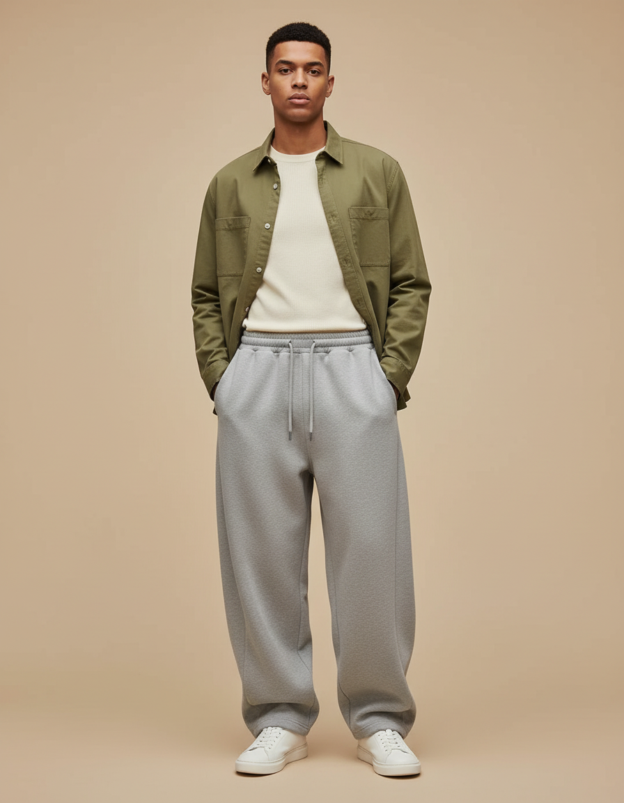 Pantalon Parachute Gris Cordon Large Décontracté Homme - Molleton