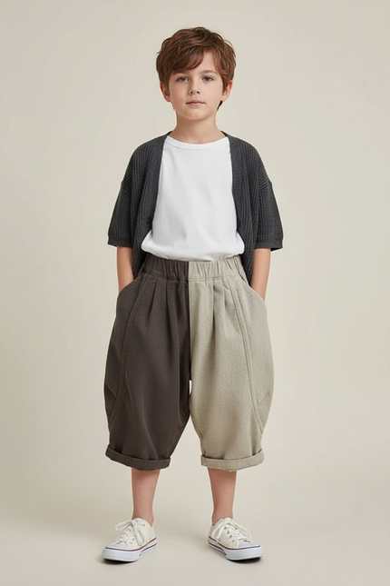 Pantalon Parachute Bicolore Coton Ample Enfant Rétro - Multicolore Molleton