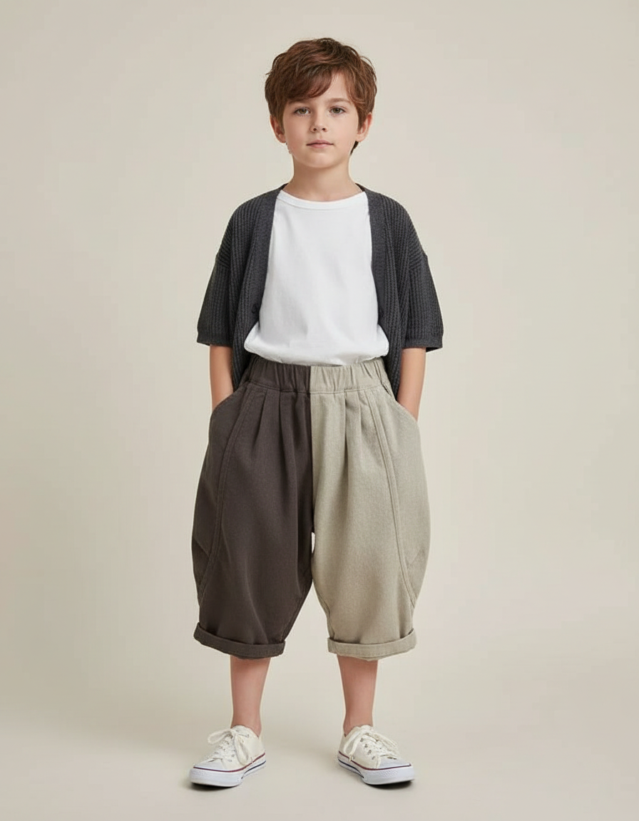 Pantalon Parachute Bicolore Coton Ample Enfant Rétro - Multicolore Molleton