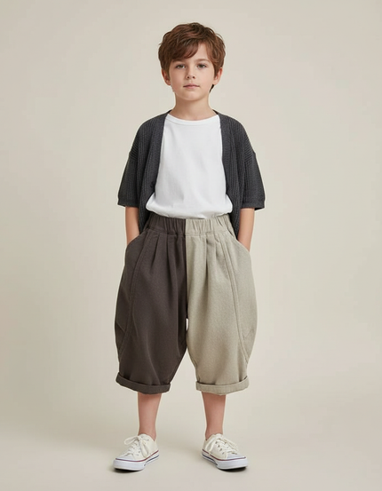 Pantalon Parachute Bicolore Coton Ample Enfant Rétro - Multicolore Molleton