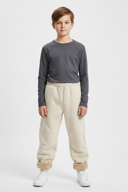 Pantalon Parachute Beige Ample Polaire Enfant Doux - Molleton