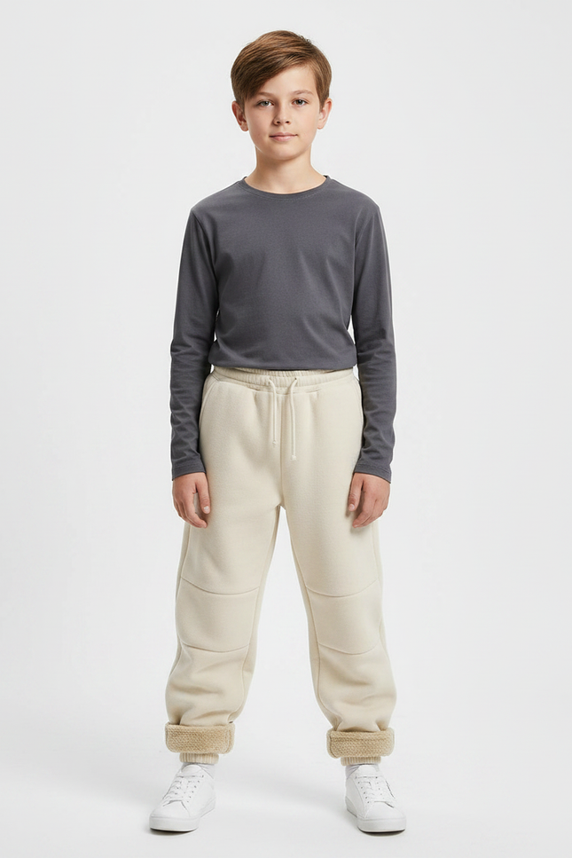 Pantalon Parachute Beige Ample Polaire Enfant Doux - Molleton