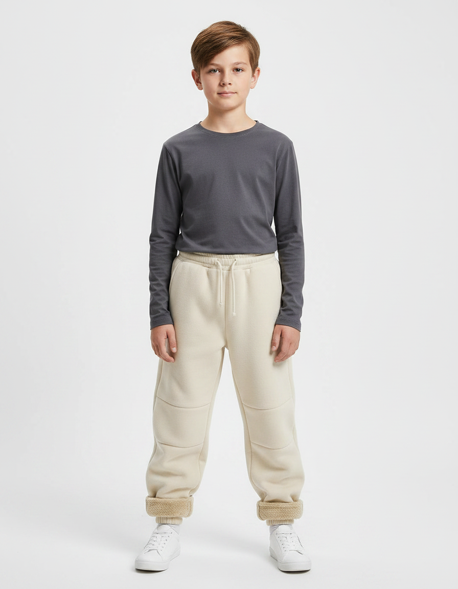 Pantalon Parachute Beige Ample Polaire Enfant Doux - Molleton