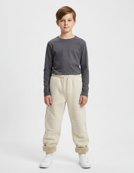 Pantalon Parachute Beige Ample Polaire Enfant Doux - Molleton