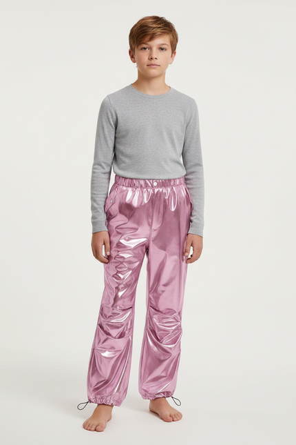 Pantalon Parachute Métallique Rose Ample Scintillant Enfant - Polyester