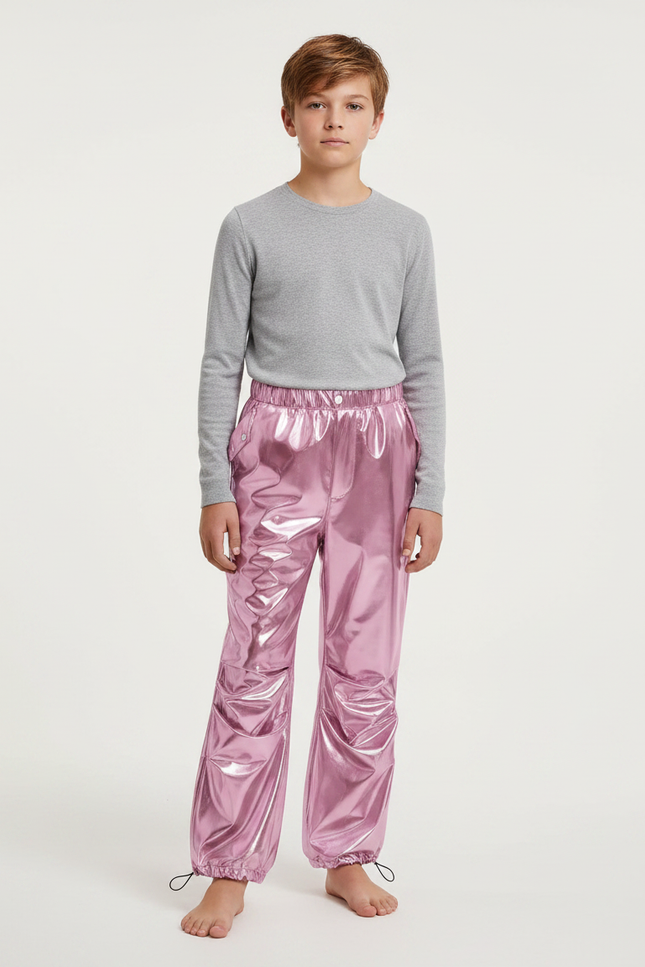 Pantalon Parachute Métallique Rose Ample Scintillant Enfant - Polyester