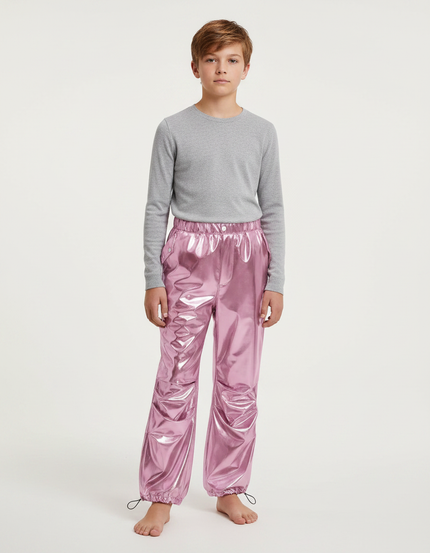 Pantalon Parachute Métallique Rose Ample Scintillant Enfant - Polyester