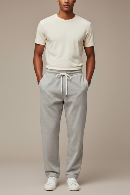Pantalon Parachute Gris Ample Homme Décontracté Coton - Molleton
