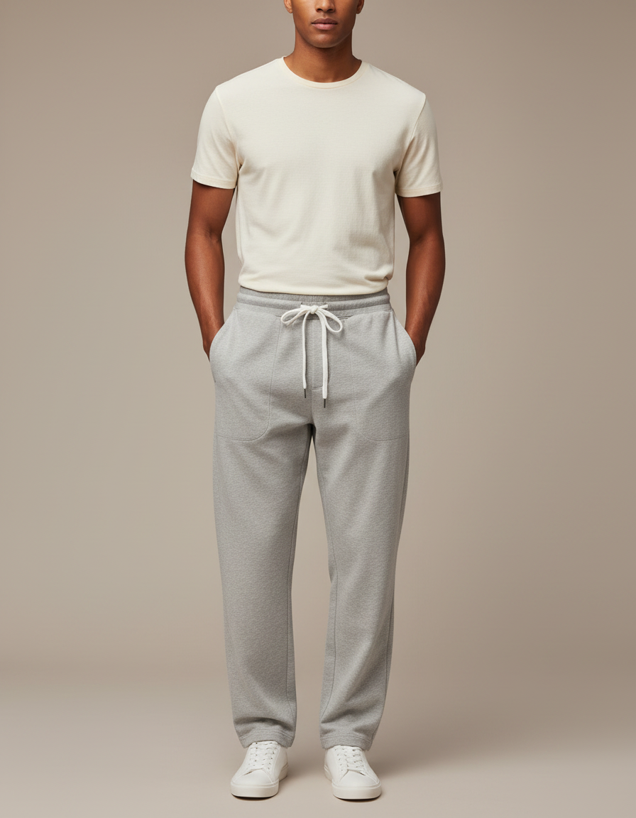 Pantalon Parachute Gris Ample Homme Décontracté Coton - Molleton