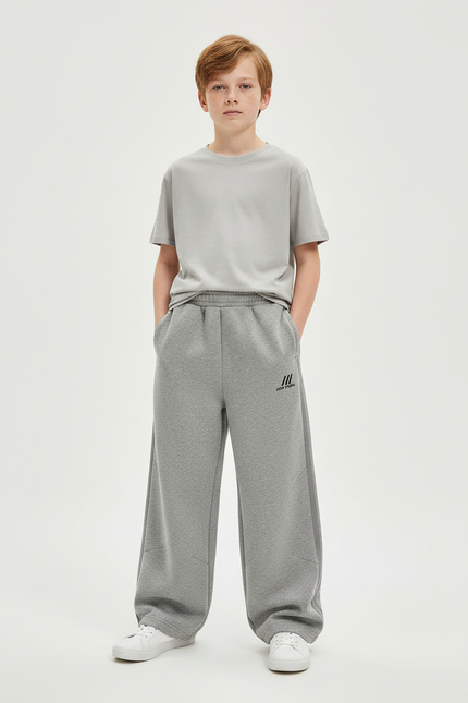 Pantalon Parachute Gris Ample Molletonné Sport Enfant