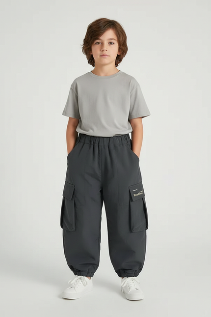 Pantalon Parachute Garçon Gris Cargo - Polyester