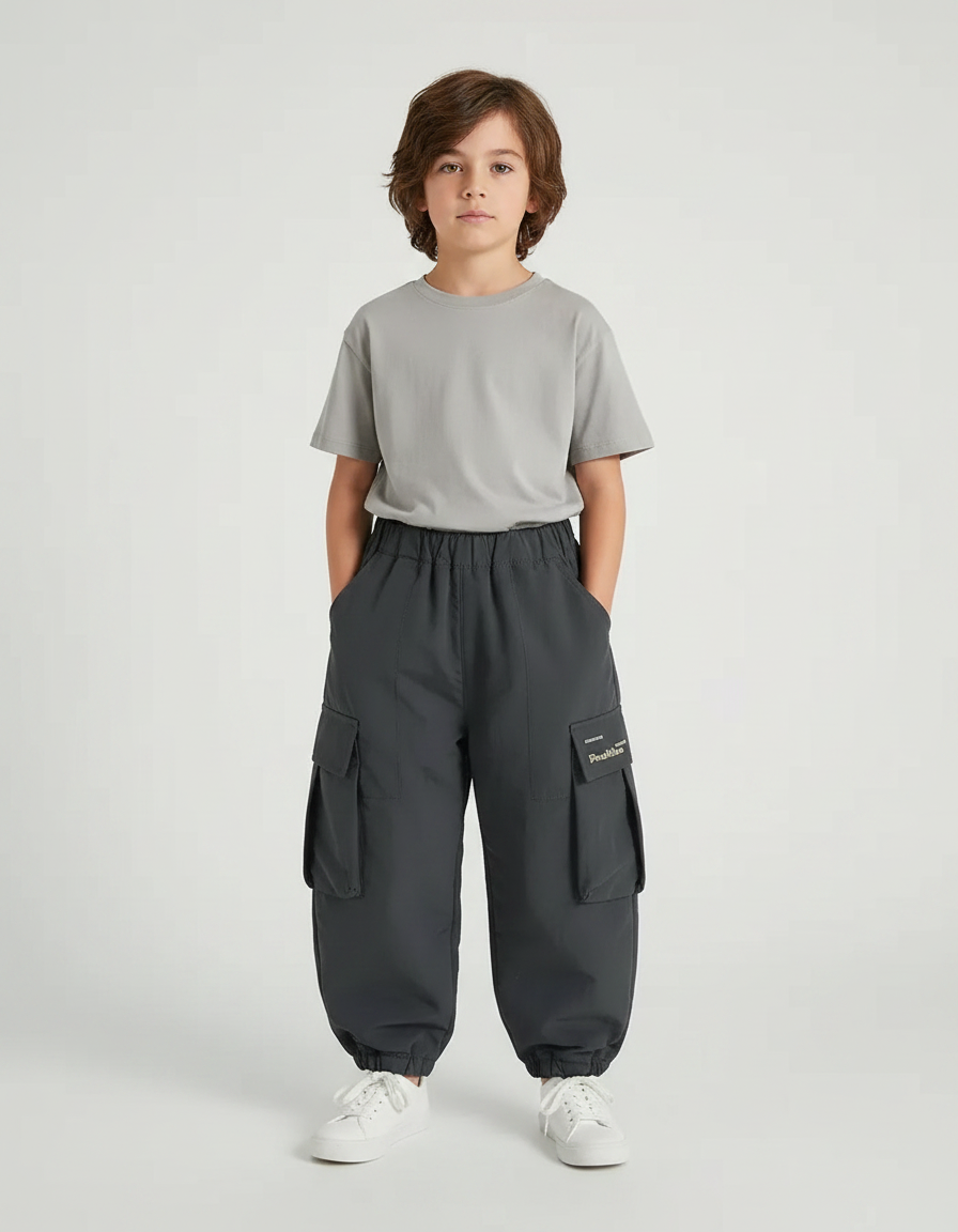 Pantalon Parachute Garçon Gris Cargo - Polyester