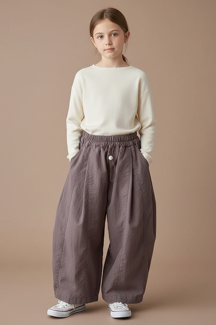 Pantalon Parachute Marron Ample Coton Enfant Casual