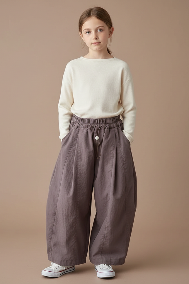 Pantalon Parachute Marron Ample Coton Enfant Casual