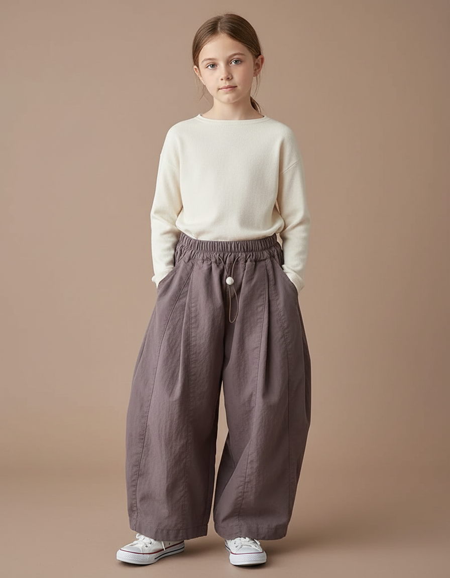 Pantalon Parachute Marron Ample Coton Enfant Casual