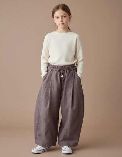 Pantalon Parachute Marron Ample Coton Enfant Casual