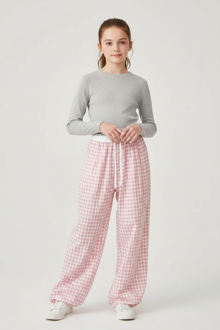 Pantalon Parachute Rose Vichy Coton Ample Enfant